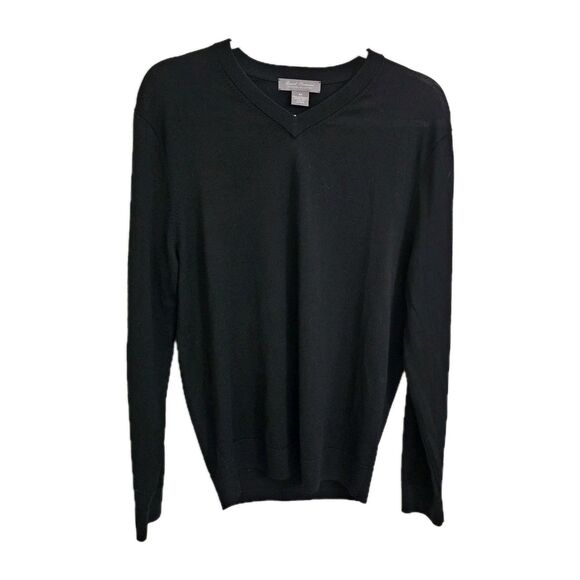 Daniel Cremieux Sweater Men Medium Black Extra Fine Merino Wool V-Neck Pullover - Picture 1 of 8